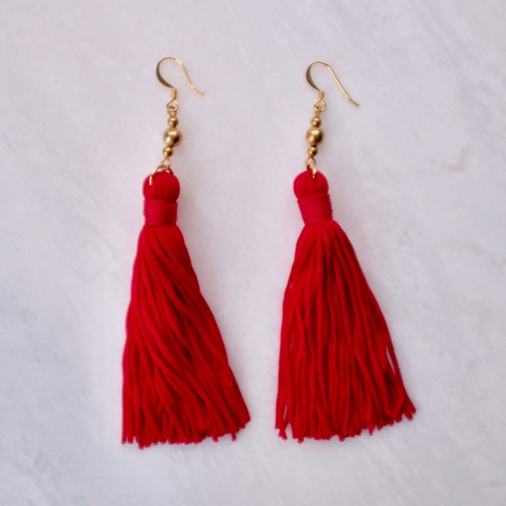 Kenneth Jay Lane Red Tassel Earrings